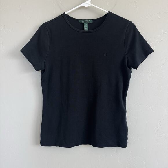 Lauren Ralph Lauren Black Short Sleeve Knit T-shirt Woman’s M Embroidered Logo - Picture 1 of 7
